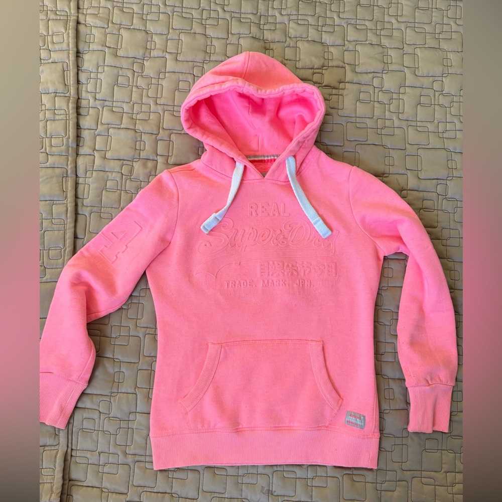 Superdry Embossed Graphic Logo Hoodie in Soft Pink Size S